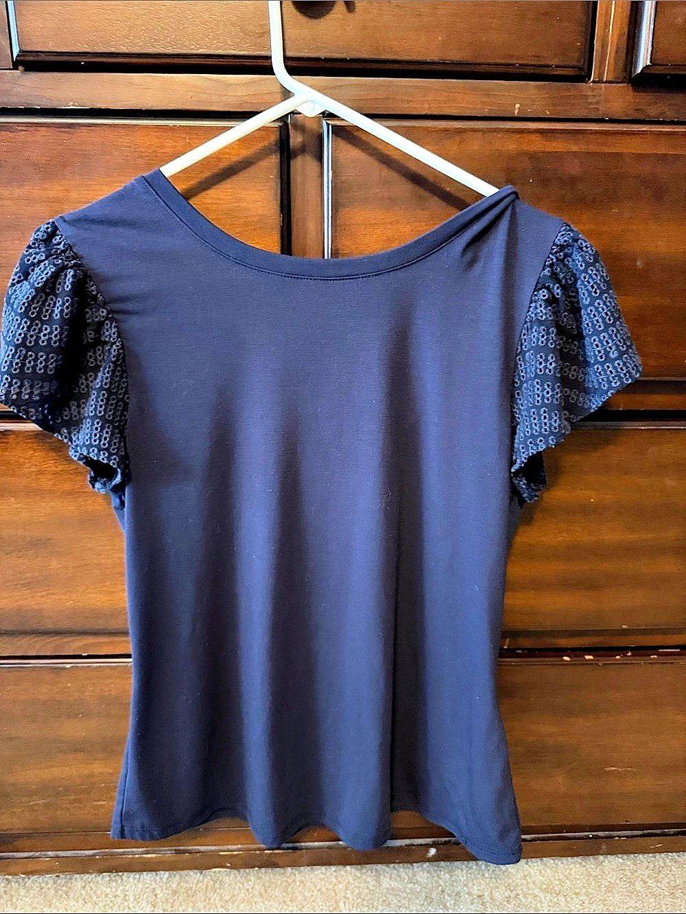 Eyelet Flutter-Sleeve Top Blue